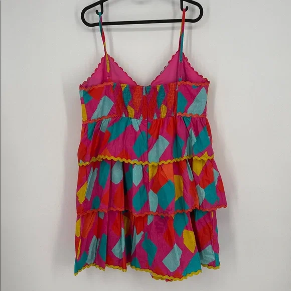 NWT Scrap work Pink Multi Geo Tiered Dress size L - Picture 7 of 8